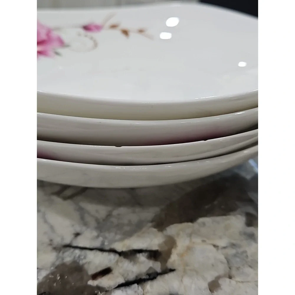 Vintage Japanese White And Pink Floral Serving Or Soup Bowls SET OF 4